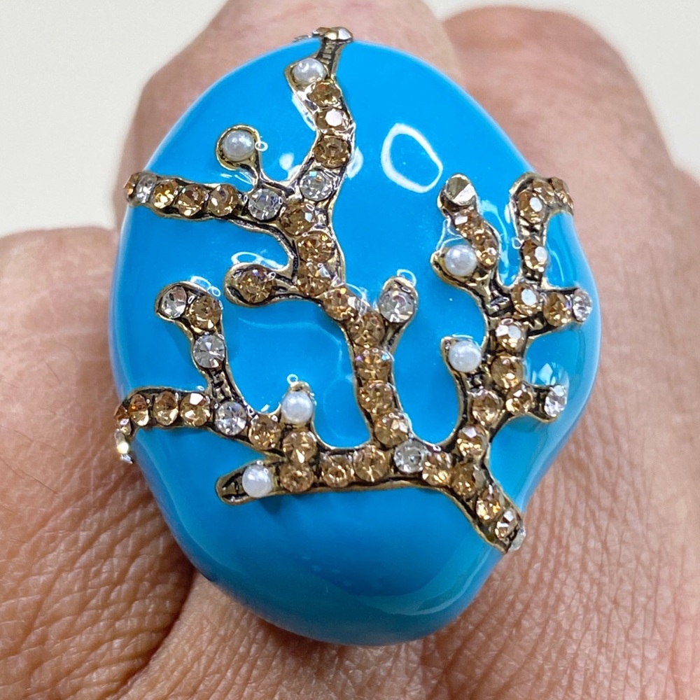 VINTAGE ITALY Reef Enamel Rhinestone Ring